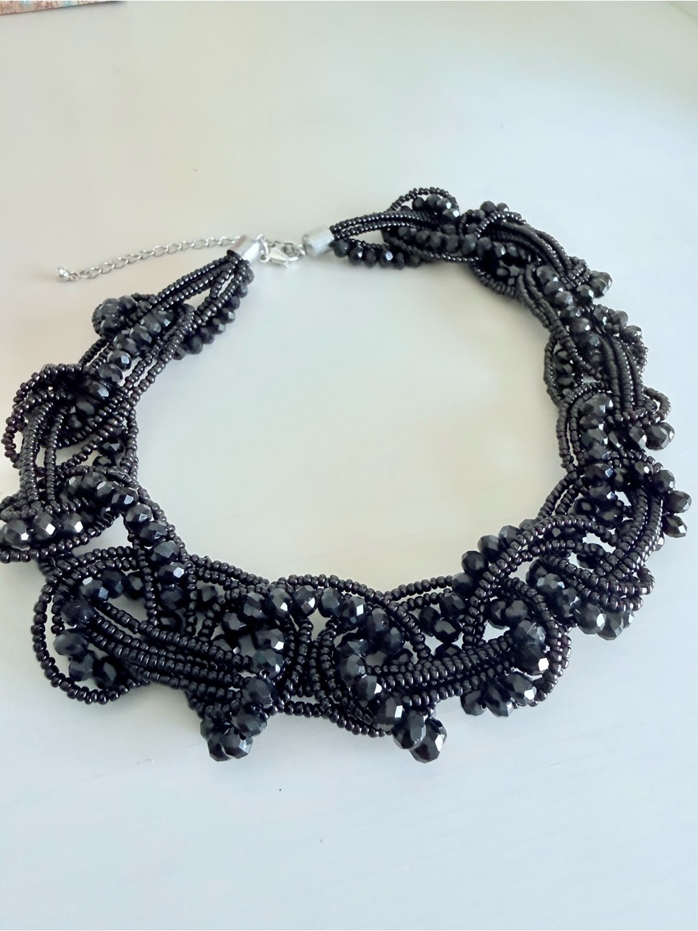 Black Beaded Braided Statement Necklace
